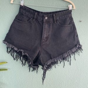 High waisted black jean shorts